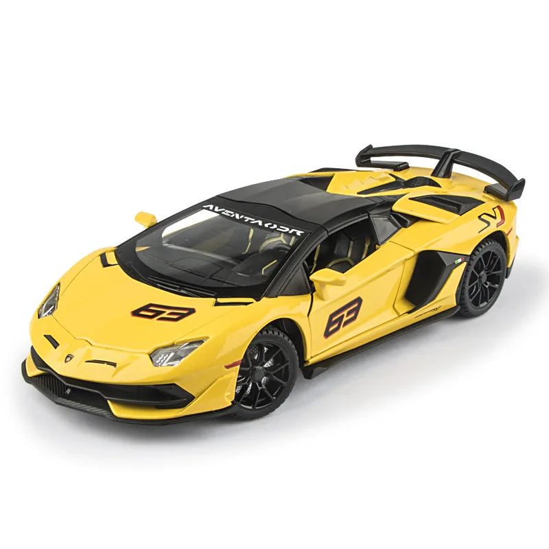 1:24 Alloy Sports Car Model Toys Lambor Aventador SVJ 63 Diecast Metal Models 4 Doors Opened Sound Light for Boys Holiday Gifts