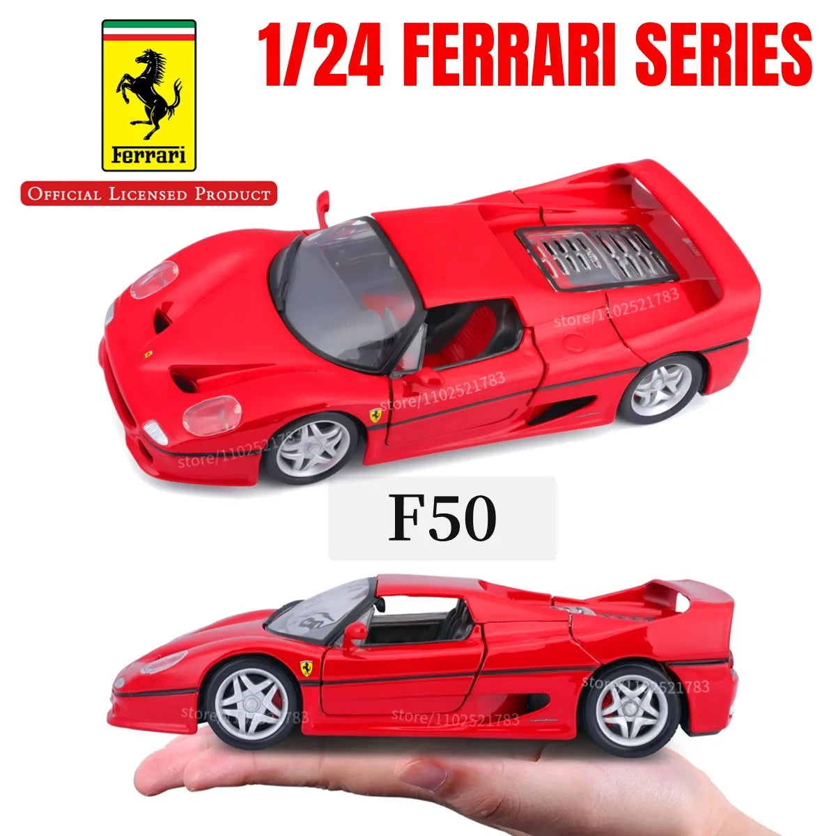 Bburago 1:24 Ferrari F50 Replica Car Model 458 488 Monza Enzo Scale Miniature Toy - Gift for Diecast Car Enthusiasts