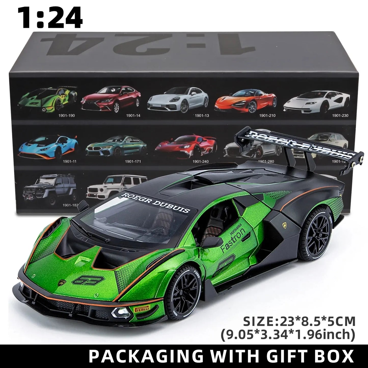 1:24 Scale Lamborghini SCV12 Diecast Car Model with Sound and Light Effects, Spring-Loaded Action