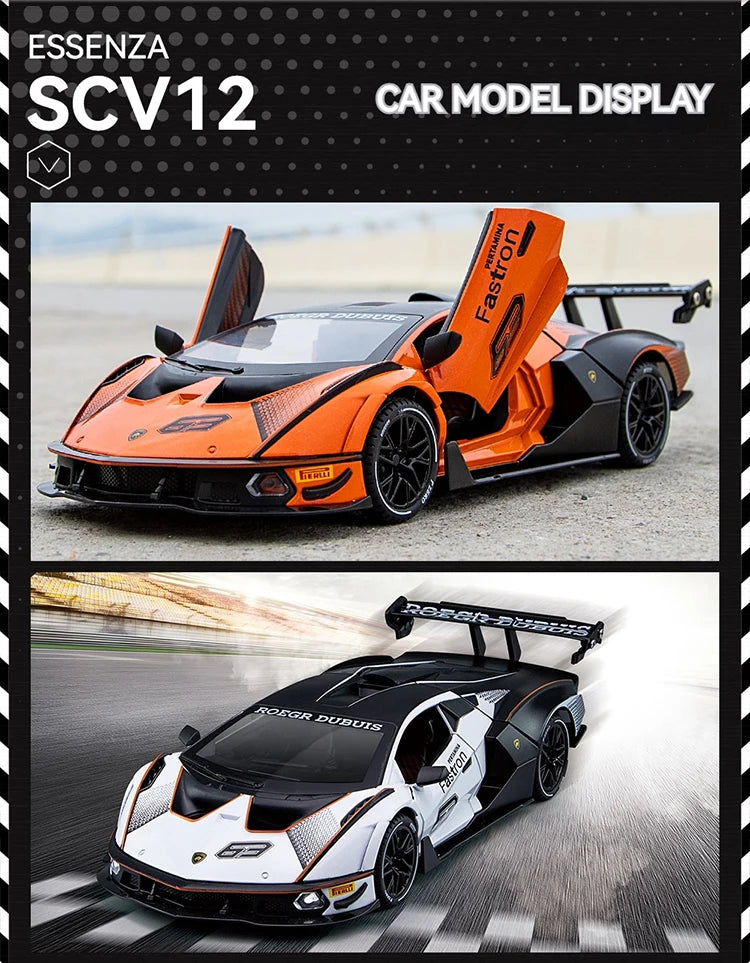 1:24 Scale Lamborghini SCV12 Diecast Car Model with Sound and Light Effects, Spring-Loaded Action