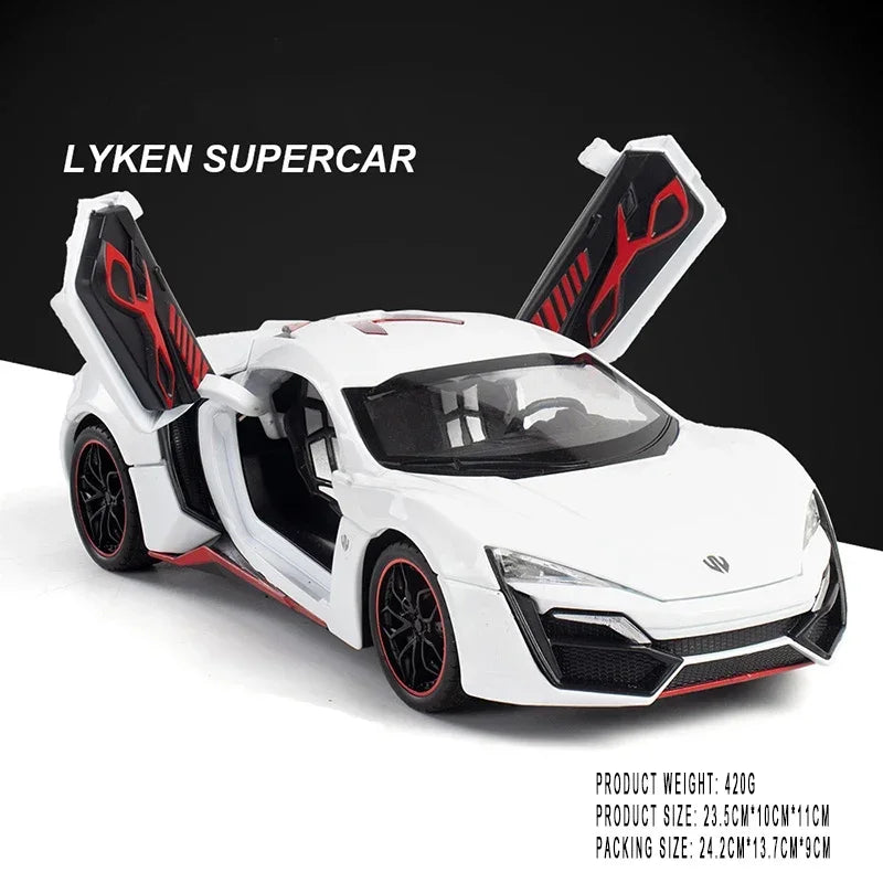 1:24 Lykan Hyper Sports Car Alloy Pull Back Car Model Simulation Sound And Light Can Open The Door Diecast Toy Car Boy Toys Gift