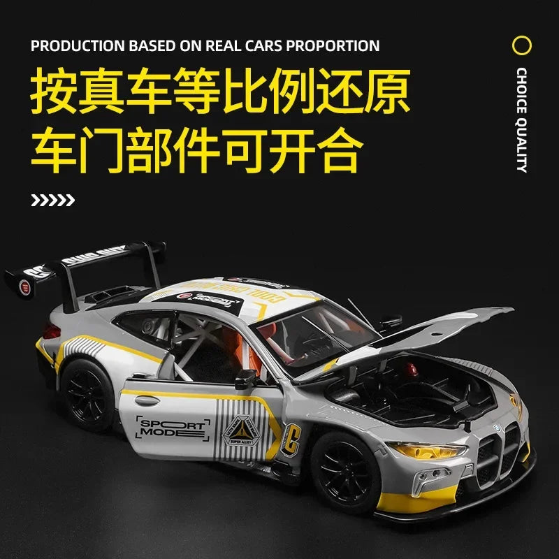 1:24 BMW M4 GT3 sports car High Simulation Diecast Metal Alloy Model car Sound Light Pull Back Collection Kids Toy Gifts