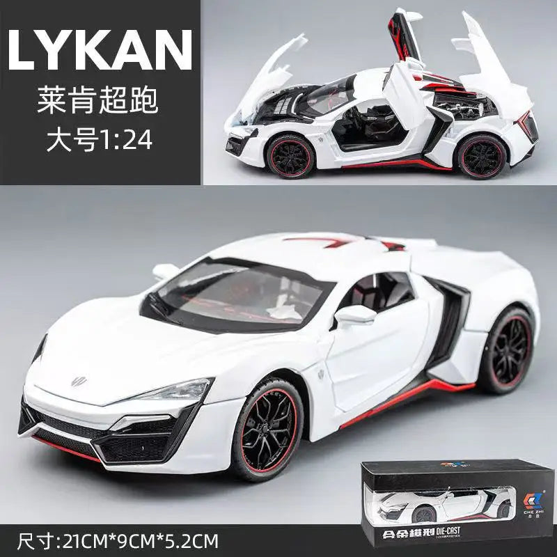 1:24 Lykan Hyper Sports Car Alloy Pull Back Car Model Simulation Sound And Light Can Open The Door Diecast Toy Car Boy Toys Gift