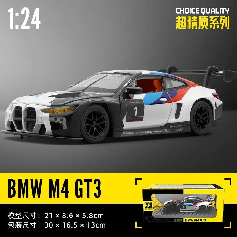 1:24 BMW M4 GT3 sports car High Simulation Diecast Metal Alloy Model car Sound Light Pull Back Collection Kids Toy Gifts