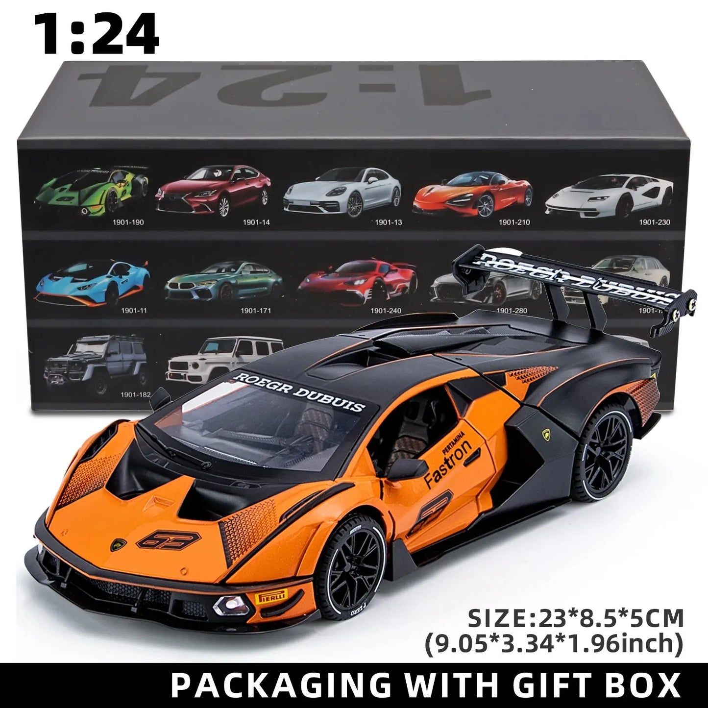 1:24 Scale Lamborghini SCV12 Diecast Car Model with Sound and Light Effects, Spring-Loaded Action