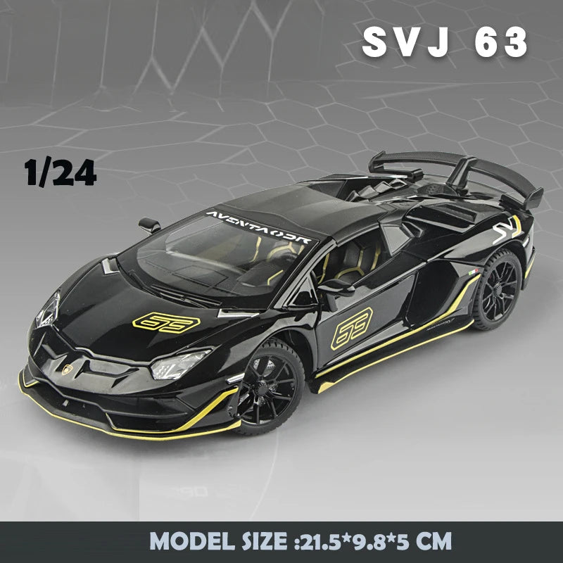 1/24 Scale Lambor Aventador SVJ 63 Super Car Model Sound Light Collection Metal Diecast Toys Vehicles Kids Boys Gift Decoration