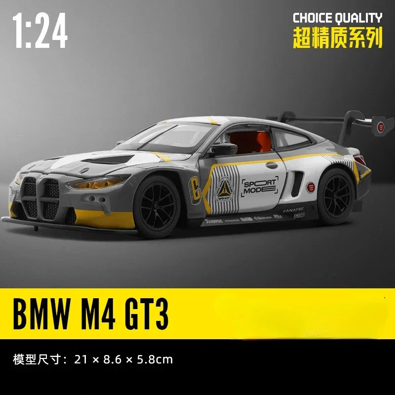 1:24 BMW M4 GT3 sports car High Simulation Diecast Metal Alloy Model car Sound Light Pull Back Collection Kids Toy Gifts