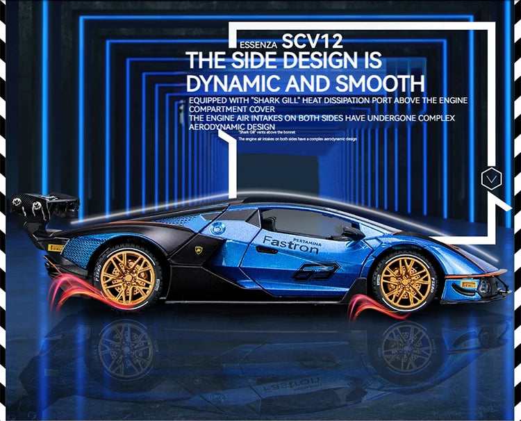 1:24 Scale Lamborghini SCV12 Diecast Car Model with Sound and Light Effects, Spring-Loaded Action