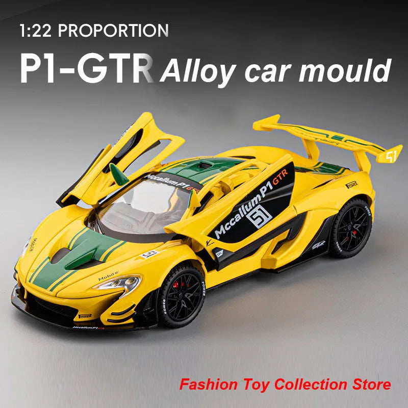 1: 22 Mccallum P1 GTR Alloy Car Model High Simulation Diecasts Toy With Sound and Light Pull Back Vehicles Decoration Toys