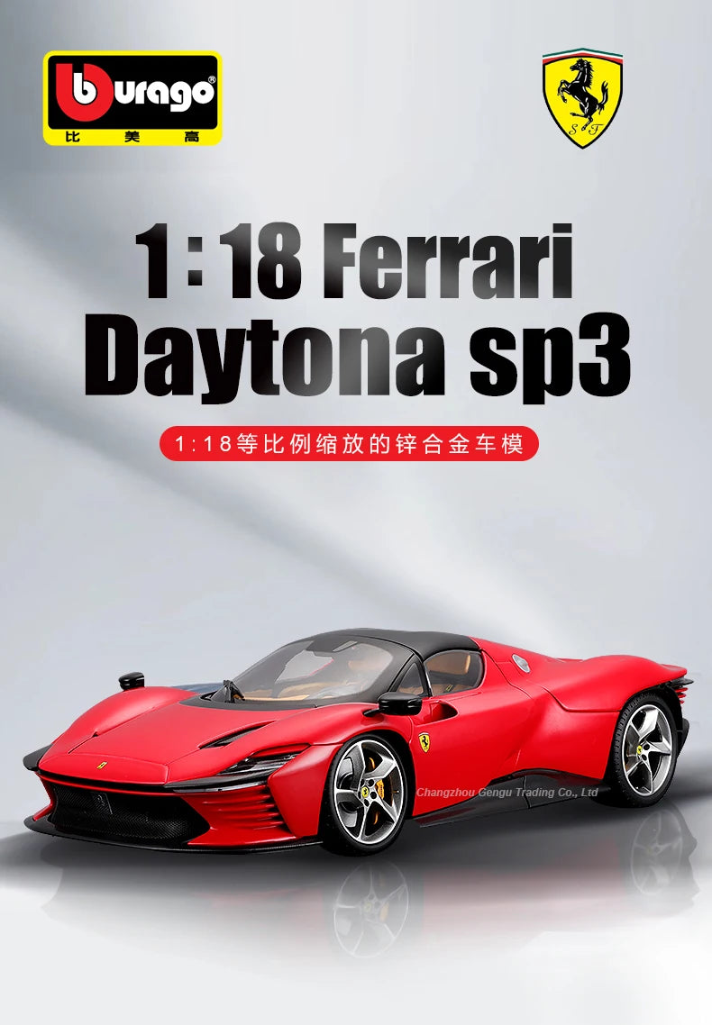 Bburago Ferrari 1:18 Daytona SP3 Refined Version Sports Car Static Simulation Die Cast Vehicles Collectible Model Car Toys