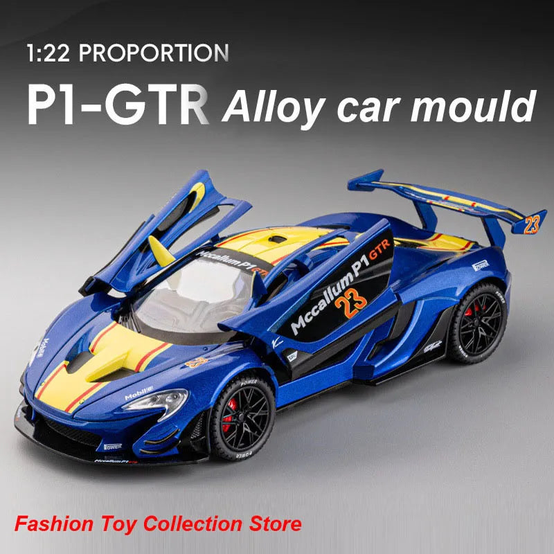 1: 22 Mccallum P1 GTR Alloy Car Model High Simulation Diecasts Toy With Sound and Light Pull Back Vehicles Decoration Toys