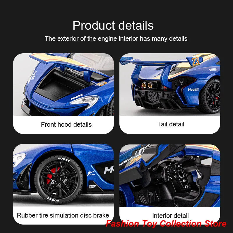 1: 22 Mccallum P1 GTR Alloy Car Model High Simulation Diecasts Toy With Sound and Light Pull Back Vehicles Decoration Toys