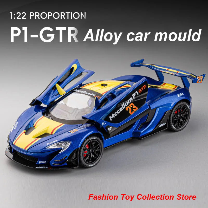 1: 22 Mccallum P1 GTR Alloy Car Model High Simulation Diecasts Toy With Sound and Light Pull Back Vehicles Decoration Toys