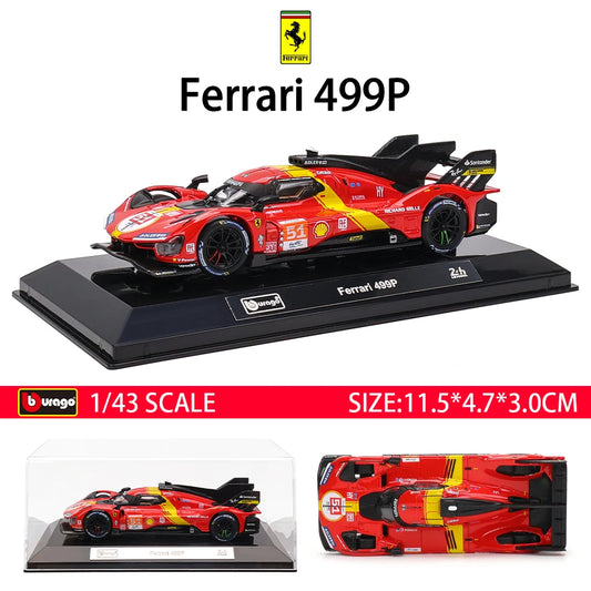 Bburago 1:43 Le Mans Ferrari 499P 2022 488 250 512 Alloy Luxury Vehicle Diecast Pull Back Cars Model Toy Collection Gift