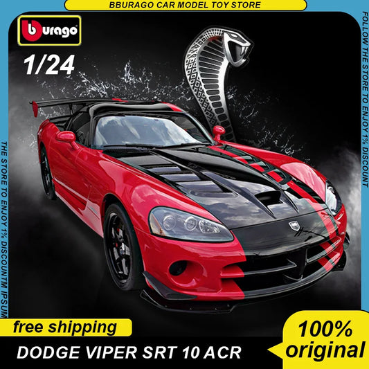 Bburago 1:24 Dodge Viper Srt 10 Acr Sports Car Diecast Model Edition Car Alloy Luxury Vehicle Toys Car Collection Ornaments Gift