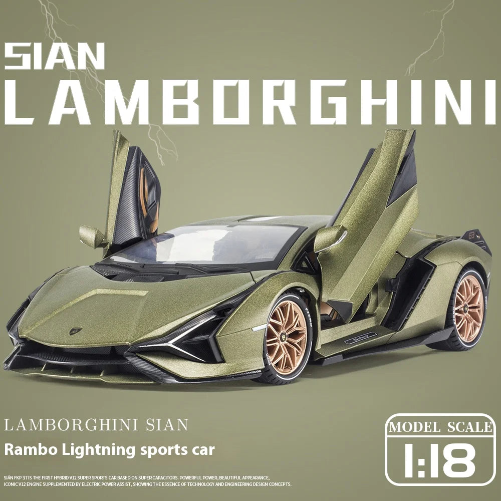 1:18 Lamborghini Sian New Energy Supercar Alloy Diecast Car Model Sound & Light Series Children's Toy Kids Gift Birthday Present