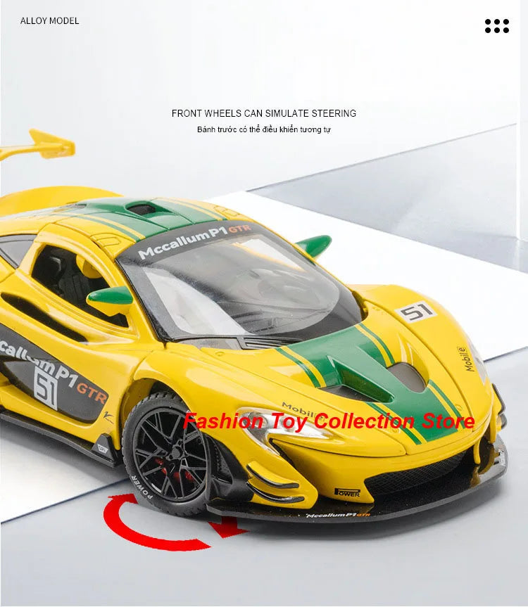 1: 22 Mccallum P1 GTR Alloy Car Model High Simulation Diecasts Toy With Sound and Light Pull Back Vehicles Decoration Toys