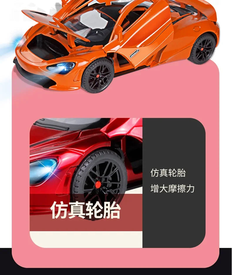 1:24 McLaren 720S Sports Car Alloy Diecast Simulation Model Car Toys With Sound And Light Pull Back Toys For Children Gift C310