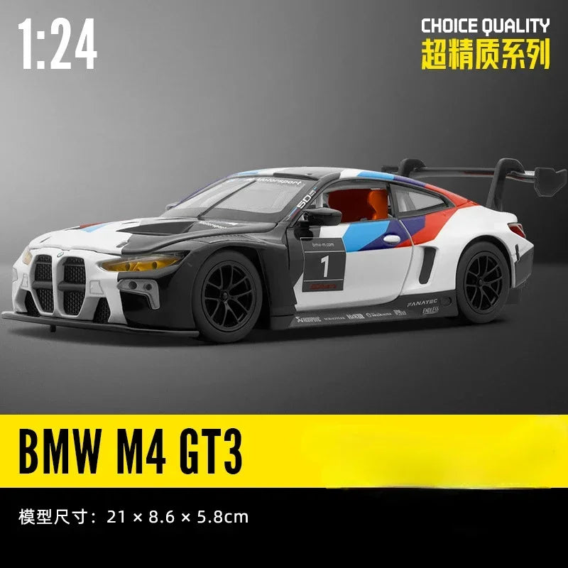 1:24 BMW M4 GT3 sports car High Simulation Diecast Metal Alloy Model car Sound Light Pull Back Collection Kids Toy Gifts