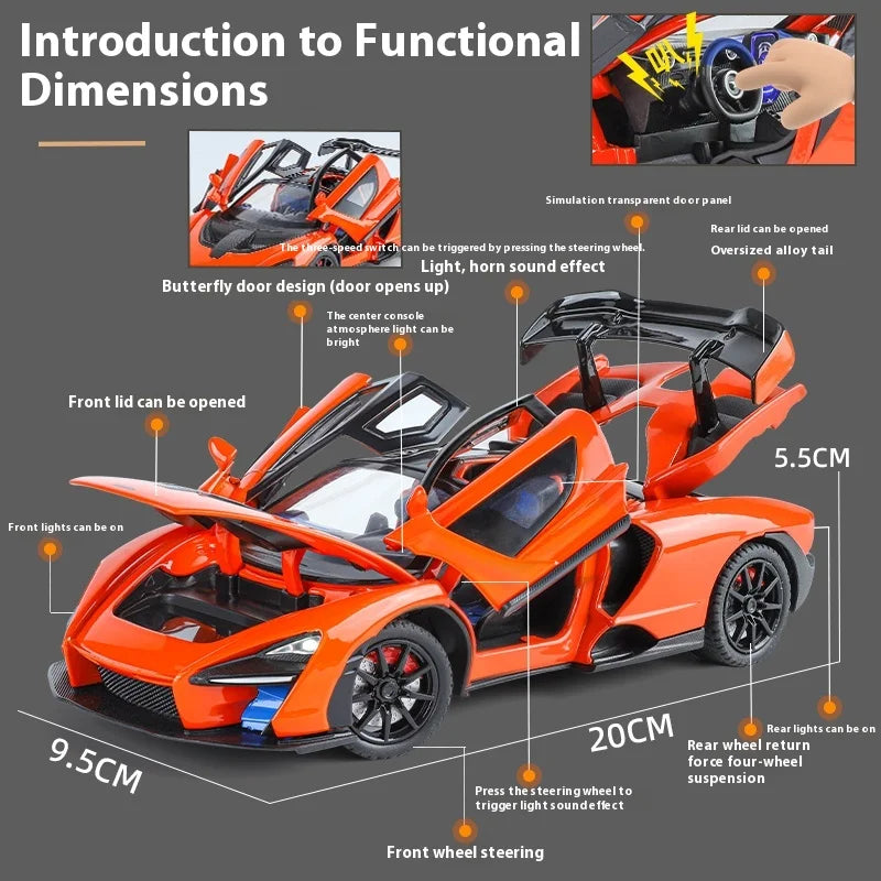 1:24 Mclaren Senna Super Racing Car Alloy Diecast Model Car Adult Collectibles Sound & Light Hobby Holiday Gifts With Boyfriend