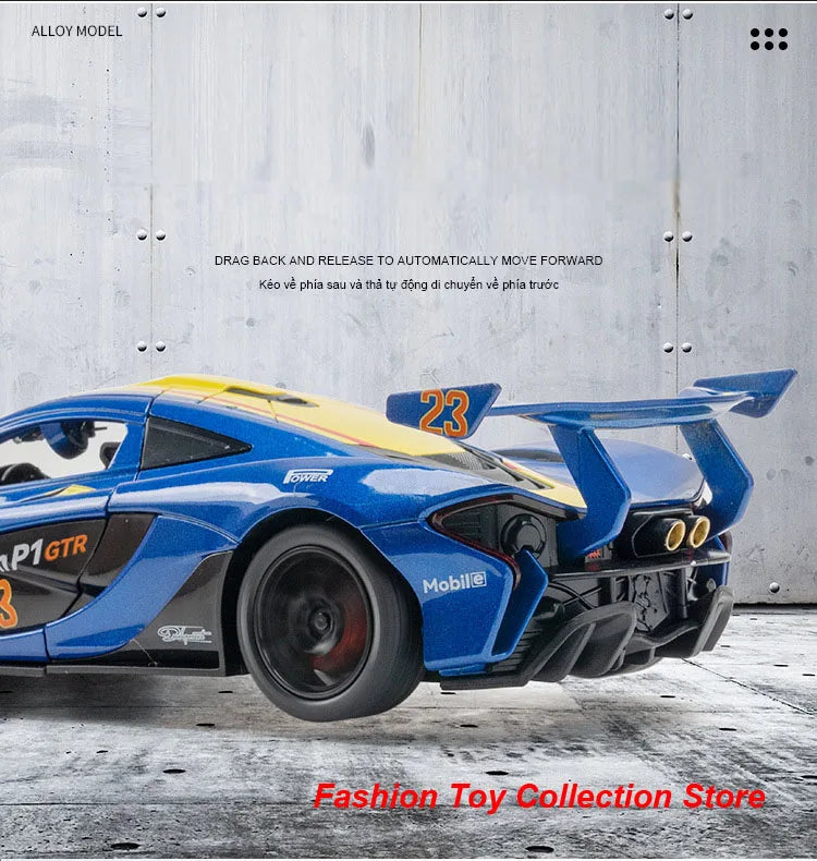 1: 22 Mccallum P1 GTR Alloy Car Model High Simulation Diecasts Toy With Sound and Light Pull Back Vehicles Decoration Toys