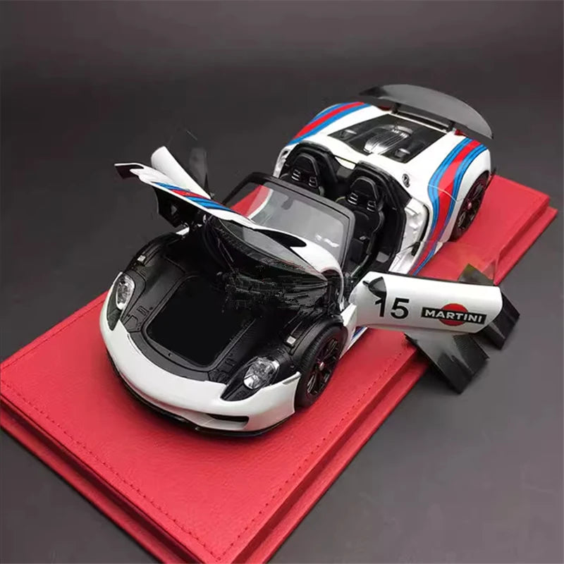 1:18 918 Spyder Martini Alloy Sports Car Model Diecasts Metal Toy Racing Car Vehicles Model Simulation Sound and Light Kids Gift