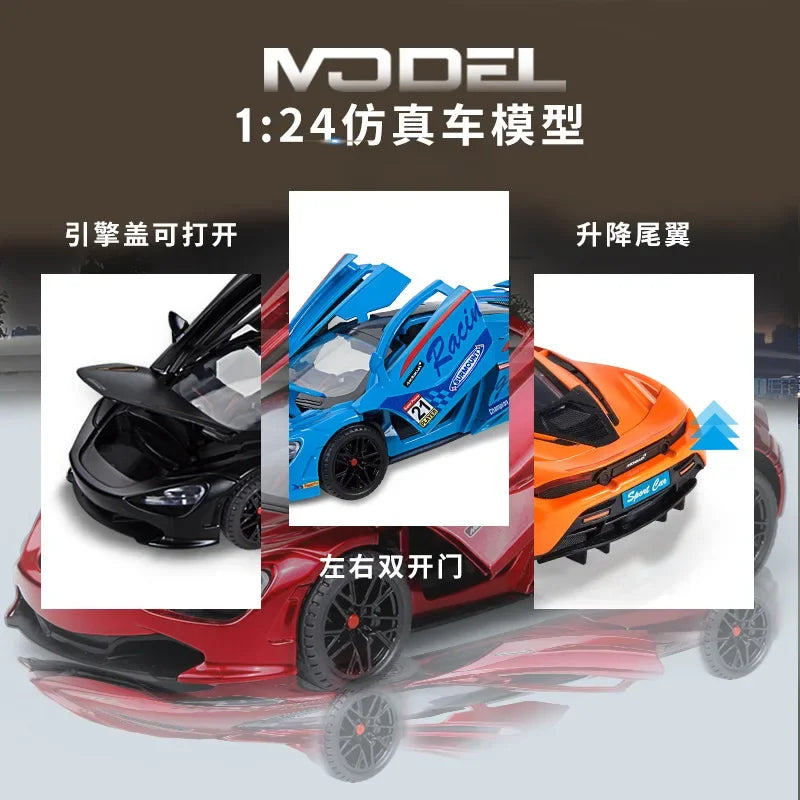 1:24 McLaren 720S Sports Car Alloy Diecast Simulation Model Car Toys With Sound And Light Pull Back Toys For Children Gift C310