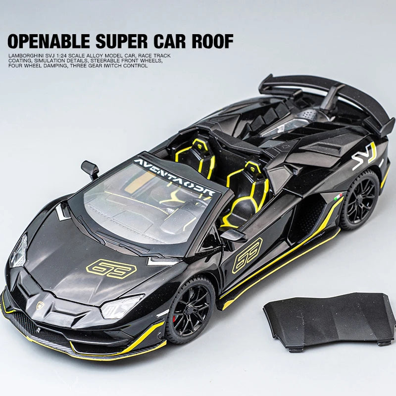 1/24 Scale Lambor Aventador SVJ 63 Super Car Model Sound Light Collection Metal Diecast Toys Vehicles Kids Boys Gift Decoration