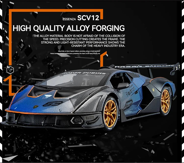 1:24 Scale Lamborghini SCV12 Diecast Car Model with Sound and Light Effects, Spring-Loaded Action