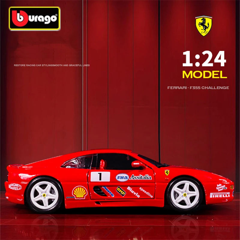 Bburago 1:24 Ferrari F355 Challenge Alloy Sports Car Model Diecast Metal Racing Car Vehicles Model Simulation Childrens Toy Gift