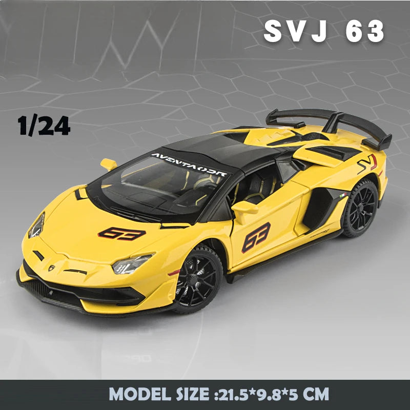 1/24 Scale Lambor Aventador SVJ 63 Super Car Model Sound Light Collection Metal Diecast Toys Vehicles Kids Boys Gift Decoration