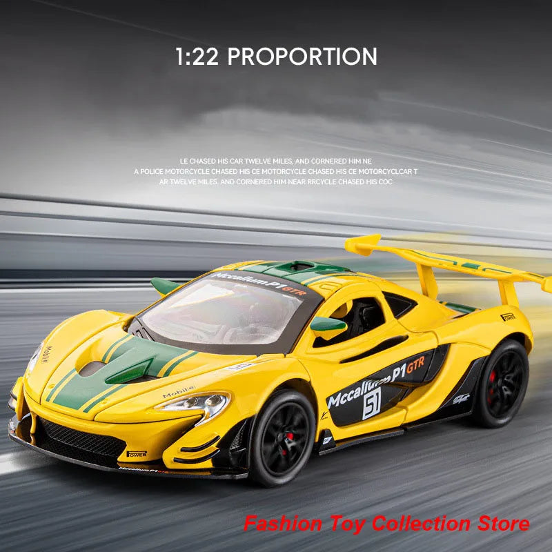 1: 22 Mccallum P1 GTR Alloy Car Model High Simulation Diecasts Toy With Sound and Light Pull Back Vehicles Decoration Toys