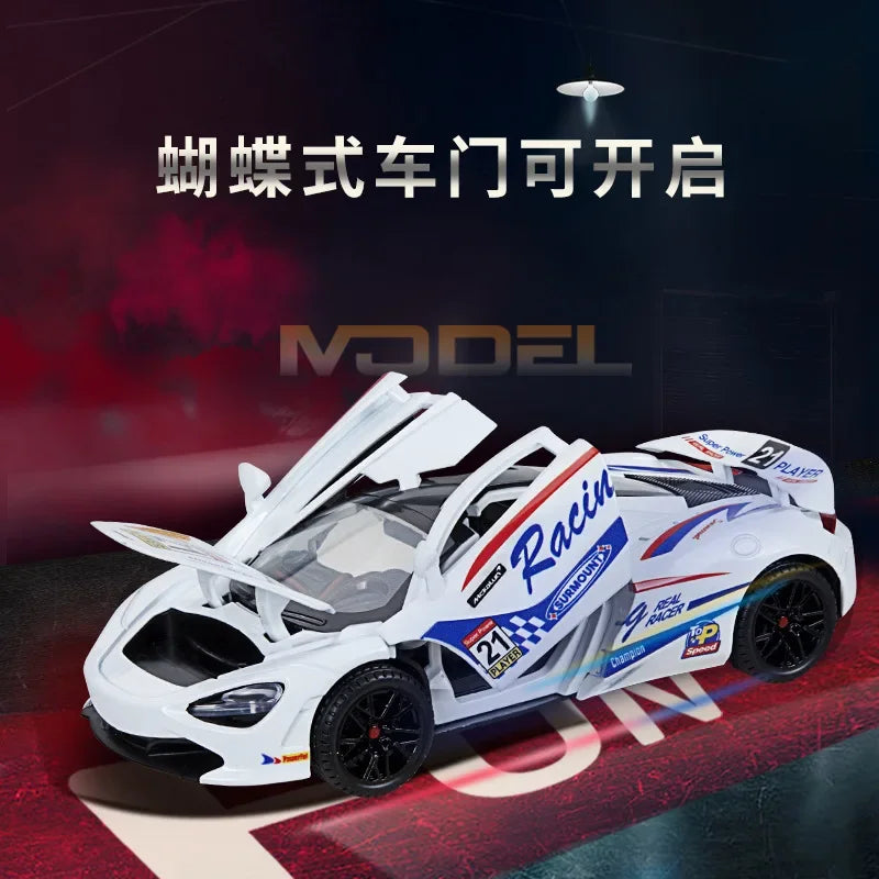 1:24 McLaren 720S Sports Car Alloy Diecast Simulation Model Car Toys With Sound And Light Pull Back Toys For Children Gift C310