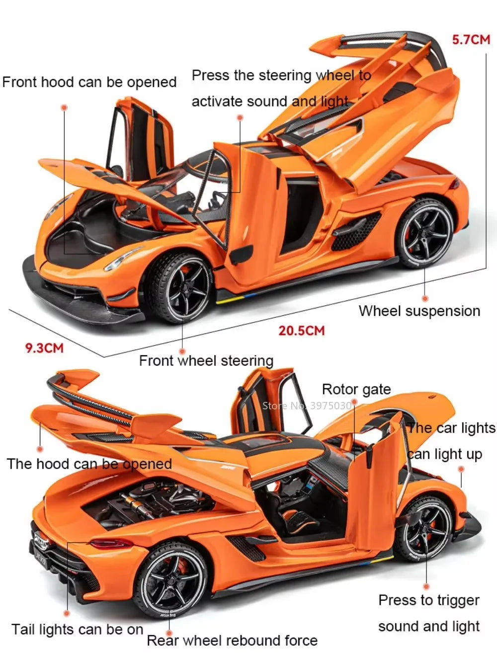 1:24 Scale Jesko Sports Cars Models Toys Alloy Diecast Wheel Pull Back Supercar 4 Doors Opened Vehicles for Boys Birthday Gifts