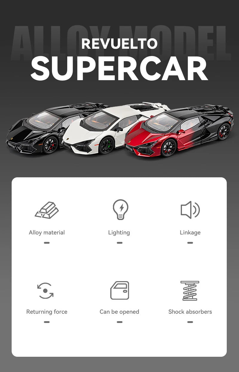 1:24 Lamborghini Revuelto Supercar Alloy Car Diecasts & Toy Vehicles Metal Toy Car Model Sound and light Collection Kids Toy