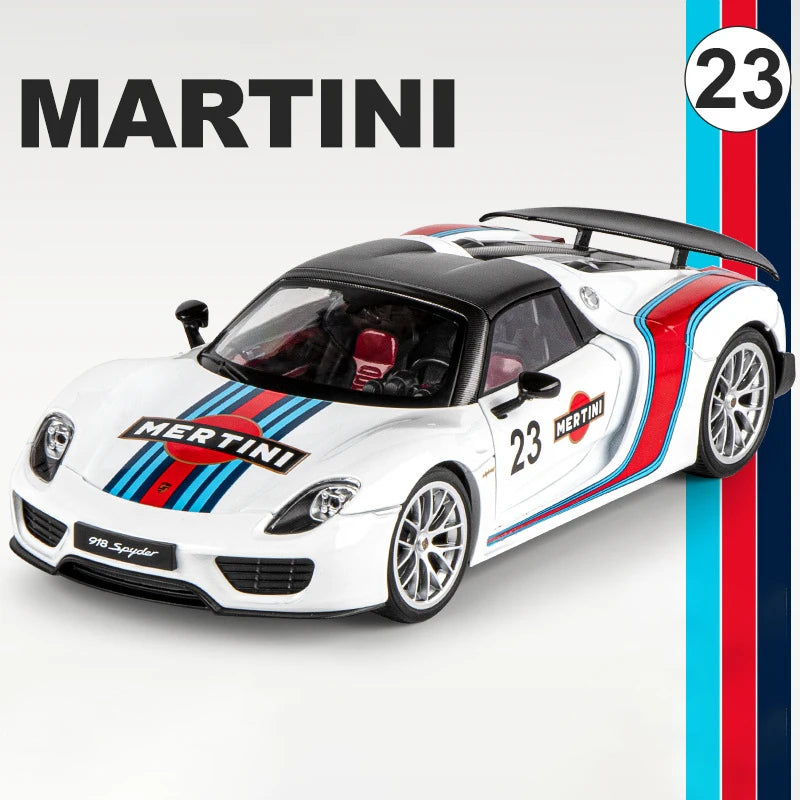 1:18 918 Spyder Martini Alloy Sports Car Model Diecasts Metal Toy Racing Car Vehicles Model Simulation Sound and Light Kids Gift