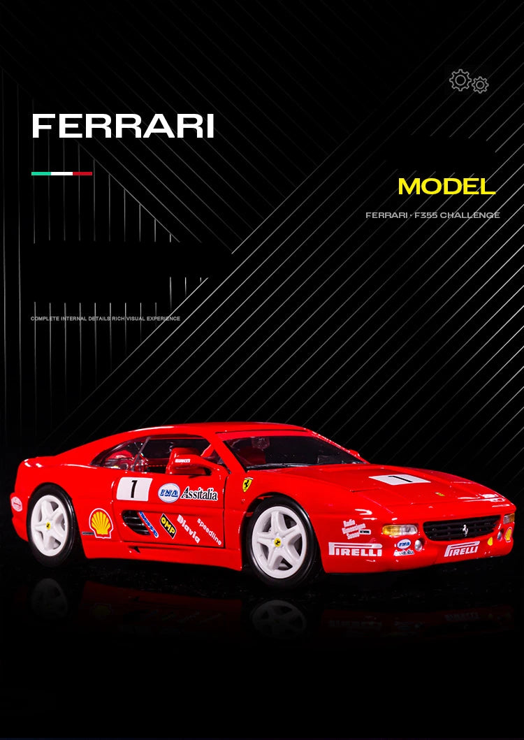 Bburago 1:24 Ferrari F355 Challenge Alloy Sports Car Model Diecast Metal Racing Car Vehicles Model Simulation Childrens Toy Gift