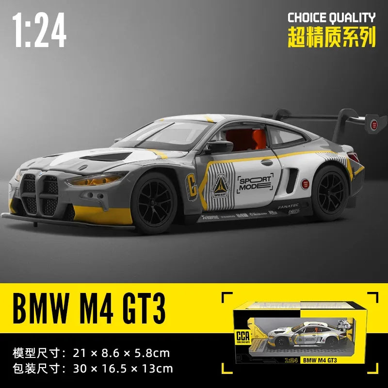 1:24 BMW M4 GT3 sports car High Simulation Diecast Metal Alloy Model car Sound Light Pull Back Collection Kids Toy Gifts