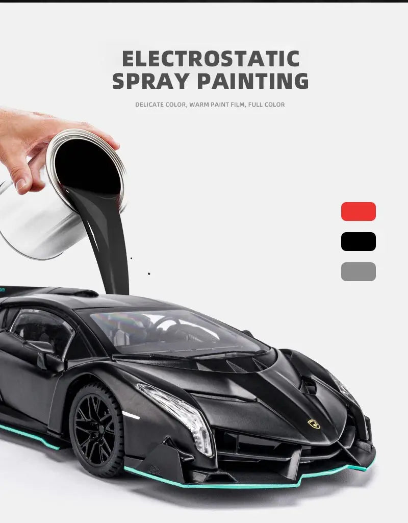 Diecast Car for Veneno Model Car 1/24 Scale Sports Toy Vehicle Door Can Be Opened Toy Car Front Wheel Steerable