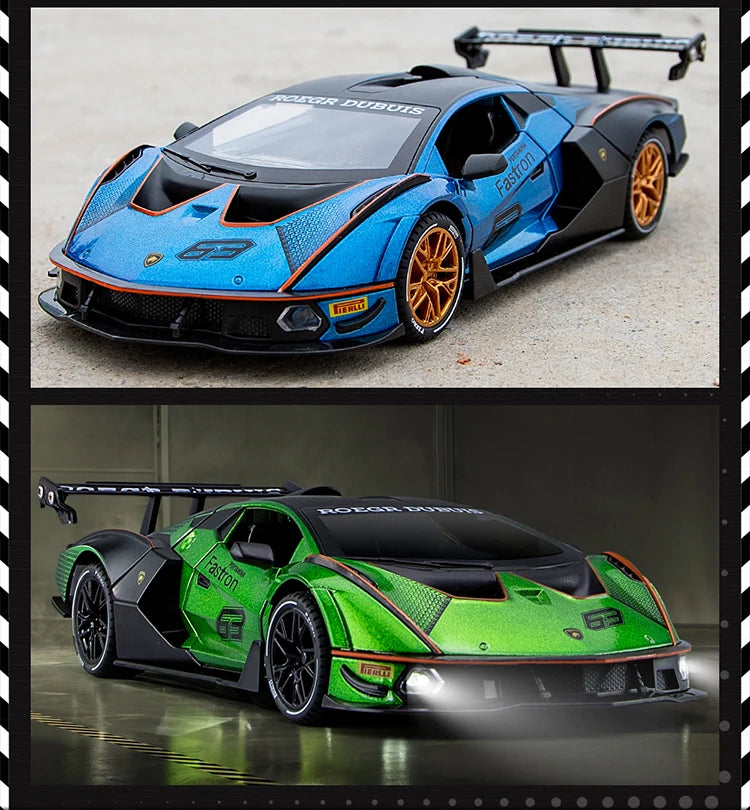 1:24 Scale Lamborghini SCV12 Diecast Car Model with Sound and Light Effects, Spring-Loaded Action