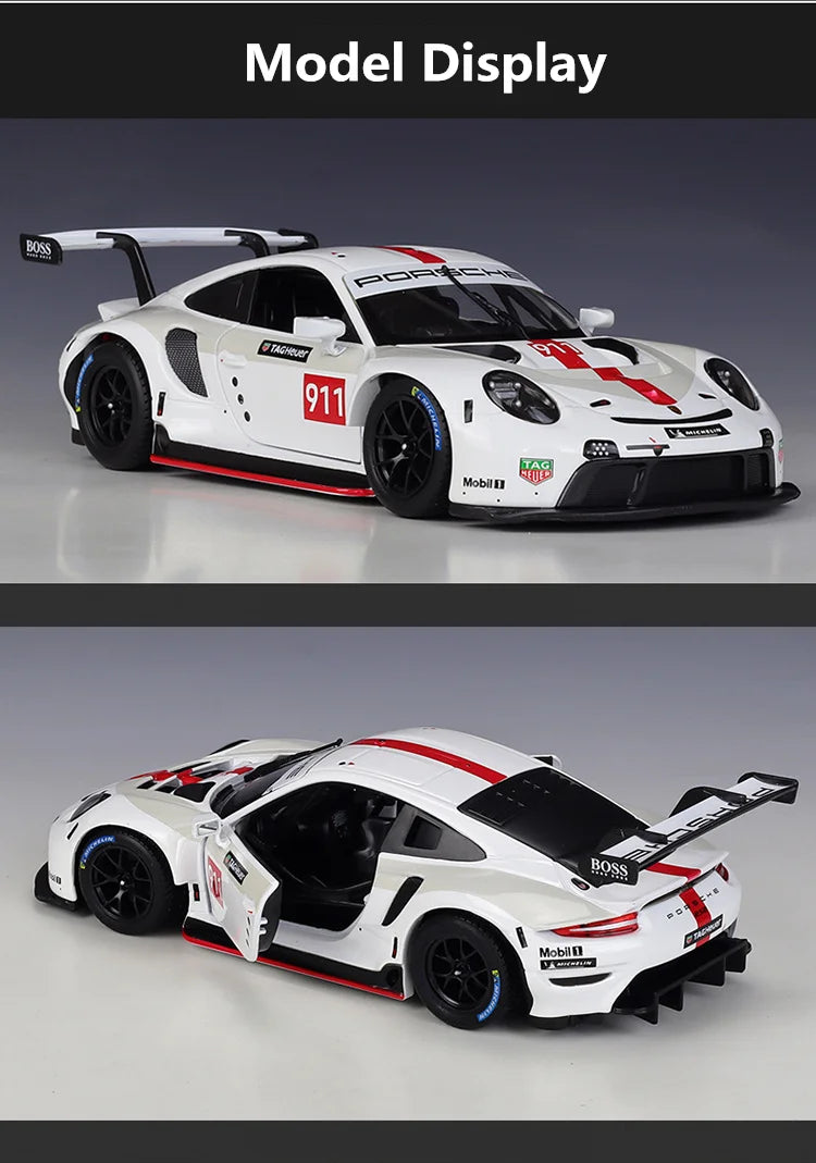 Bburago 1:24 Porsche 911 RSR Alloy Racing Car Model Diecast Metal Toy Sports Car Model High Simulation Collection Childrens Gift