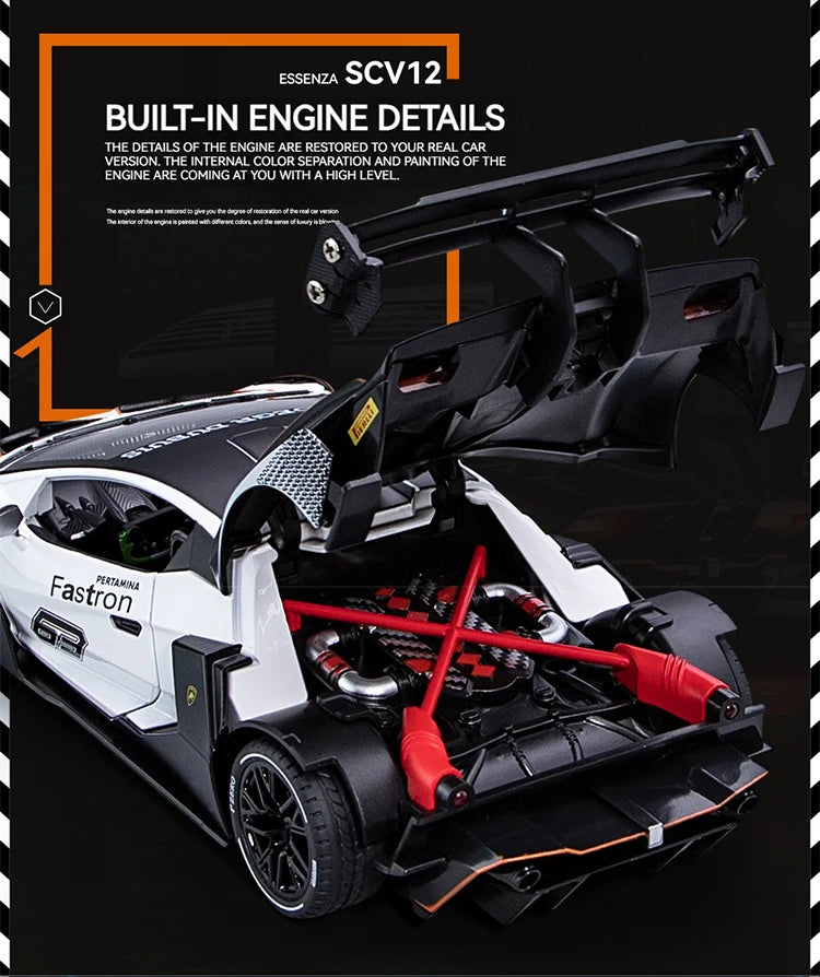 1:24 Scale Lamborghini SCV12 Diecast Car Model with Sound and Light Effects, Spring-Loaded Action