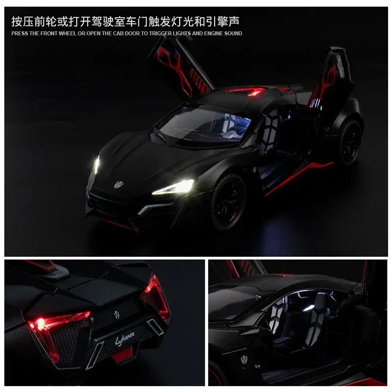 1:24 Lykan Hyper Sports Car Alloy Pull Back Car Model Simulation Sound And Light Can Open The Door Diecast Toy Car Boy Toys Gift