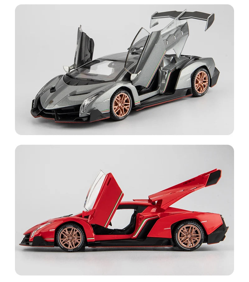 Diecast Car for Veneno Model Car 1/24 Scale Sports Toy Vehicle Door Can Be Opened Toy Car Front Wheel Steerable