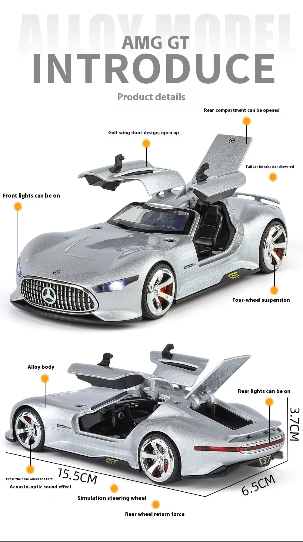 1:32 Benz AMG Vision GT Supercar Alloy Metal Diecast Car Model Sound & Light Simulation Collectibles Gift For Boyfriend Kids Boy