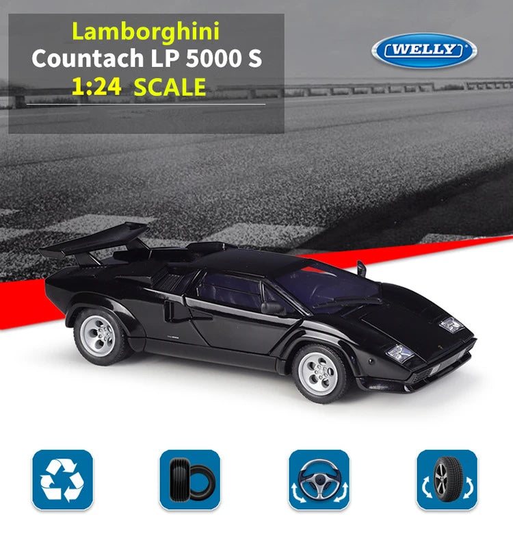 Welly 1:24 Lamborghini Countach LP5000s Alloy Sport Car Model Diecast Metal Car Vehicles Model High Simulation Children Toy Gift