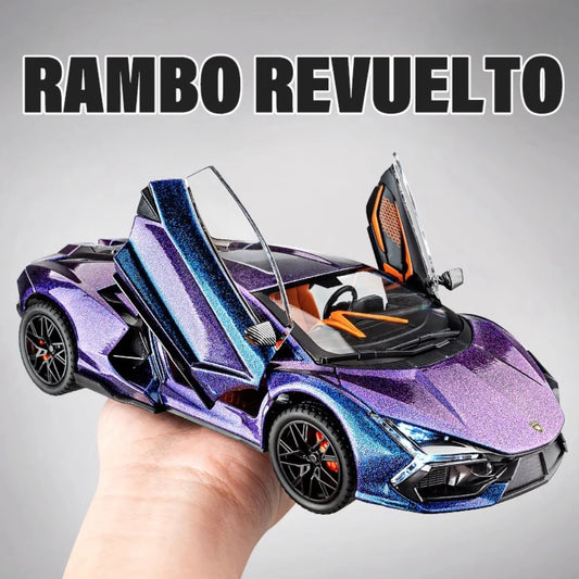 1:24 Lambor Revuelto Alloy Diecast Model Car Sound Light Lift Tail Wing Shock Absorption Supercar Collection Hobbies Gifts