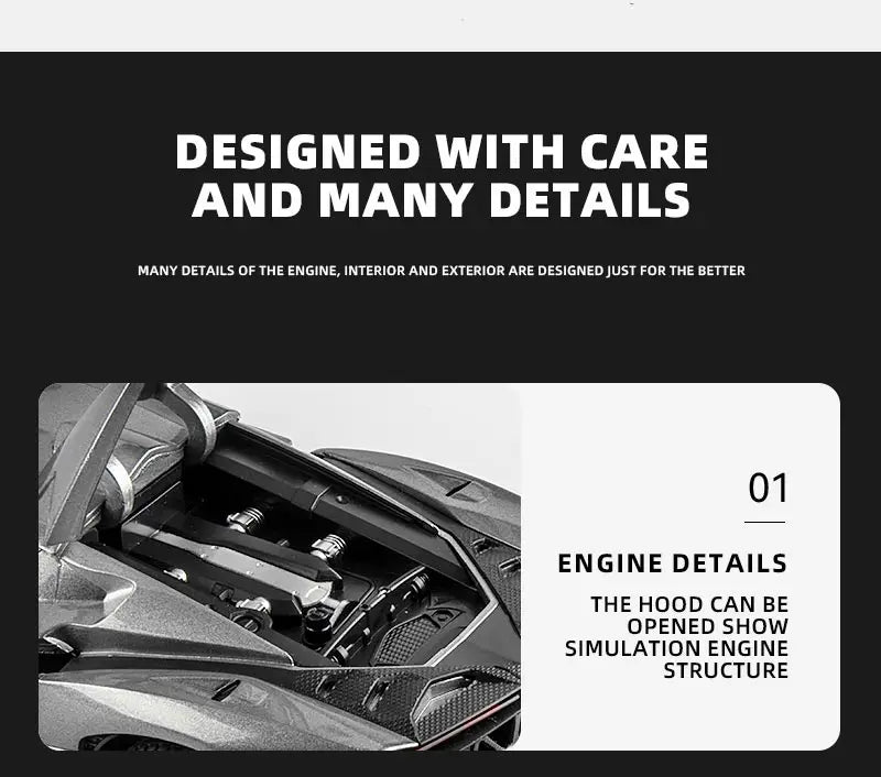 Diecast Car for Veneno Model Car 1/24 Scale Sports Toy Vehicle Door Can Be Opened Toy Car Front Wheel Steerable