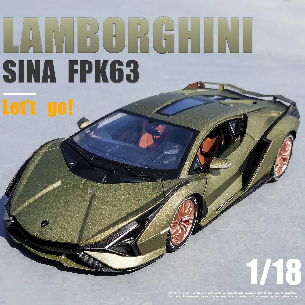 1:18 Lamborghini Sian New Energy Supercar Alloy Diecast Car Model Sound & Light Series Children's Toy Kids Gift Birthday Present