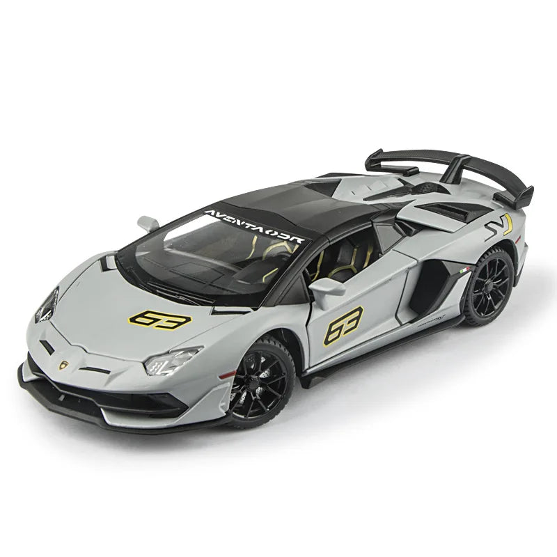 1:24 Alloy Sports Car Model Toys Lambor Aventador SVJ 63 Diecast Metal Models 4 Doors Opened Sound Light for Boys Holiday Gifts